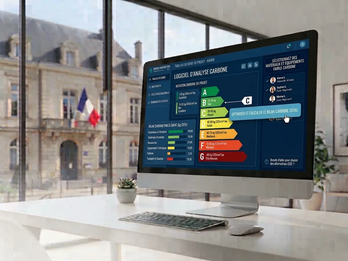 Tableau de bord d'analyse du cycle de vie avec la notation carbone d'un projet de maison