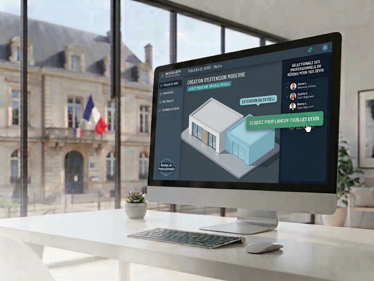 Maquette 3D d'une extension de maison de plain-pied sur un écran d'ordinateur