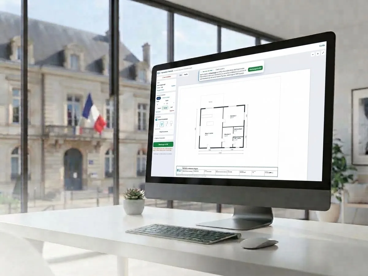 L'application Impression à l'échelle sur un écran : plan de maison coté, mis en page avec son cartouche, prêt à imprimer