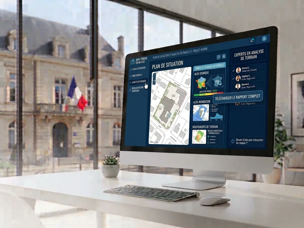 Plan de situation et risques d'un terrain affichés dans Mon terrain en 1 clic