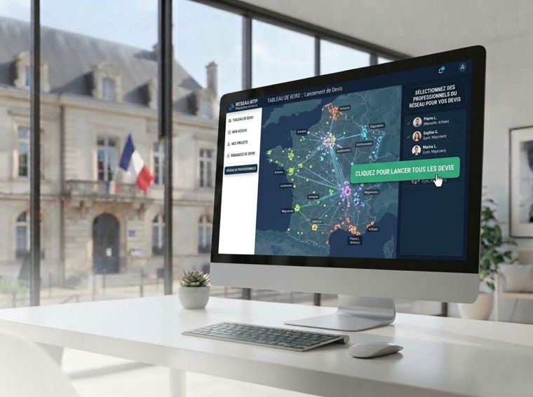 Carte de France des promoteurs immobiliers sur un écran d'ordinateur